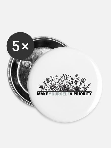 Yourself Blütenrahmen Design - Buttons groß 56 mm (5er Pack) - Weiß