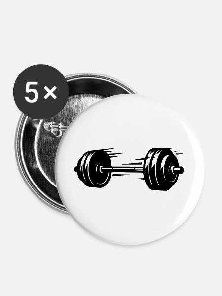 Langhantel Symbol Hanteln - Buttons groß 56 mm (5er Pack) - Weiß