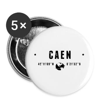 Caen France Coordonnées Gps Globe - Lot de 5 grands badges (56 mm) - blanc - Devant