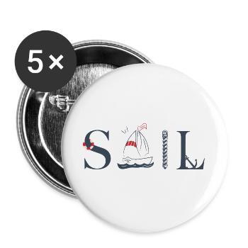 SAIL – Maritimes Typografie Design - Buttons groß 56 mm (5er Pack) - Weiß - Vorne