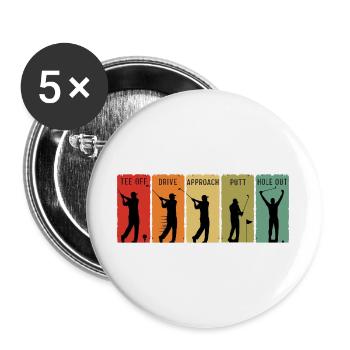 Retro Golf Steps Abschlag Drive, Putt Loch Out - Buttons groß 56 mm (5er Pack) - Weiß - Vorne
