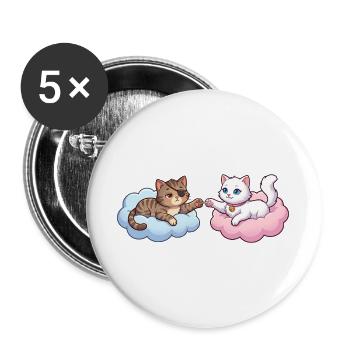 Katzen auf Wolken – Cute Illustration - Buttons groß 56 mm (5er Pack) - Weiß - Vorne