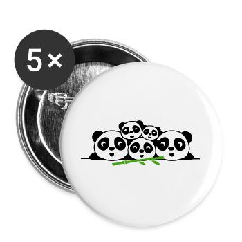 Familie Pandas und Bambus – 2 Eltern, 3 Kinder - Buttons groß 56 mm (5er Pack) - Weiß - Vorne