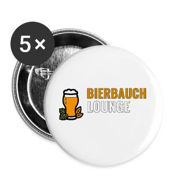 Bierbauch Lounge – lustiges Bier Motiv für Männer - Buttons groß 56 mm (5er Pack) - Weiß - Vorne