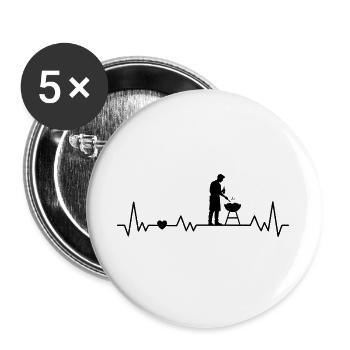 Grillen BBQ Herzschlag für Grillteufel Grillsaison - Buttons groß 56 mm (5er Pack) - Weiß - Vorne