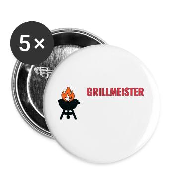 Grillmeister Icon Shirt – BBQ T-Shirt Geschenkidee - Buttons groß 56 mm (5er Pack) - Weiß - Vorne