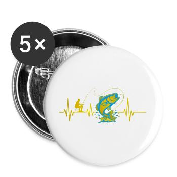 Fischer Herzschlag Leidenschaft Angeln - Buttons groß 56 mm (5er Pack) - Weiß - Vorne