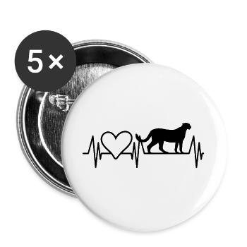 Gepard Herzschlag Herz - Buttons groß 56 mm (5er Pack) - Weiß - Vorne