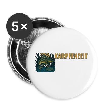 Karpfenangeln Karpfenzeit. - Buttons groß 56 mm (5er Pack) - Weiß - Vorne