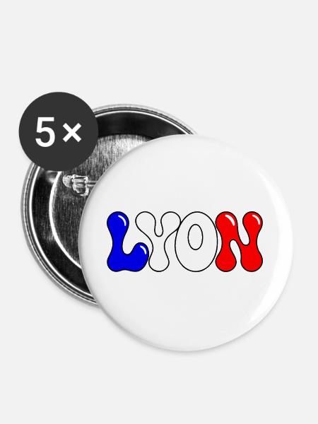 Lyon Bunte Blöcke Frankreich - Buttons groß 56 mm (5er Pack) - Weiß