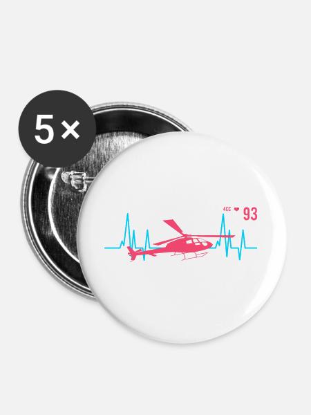 Hubschrauber Herzschlag Ekg Pilot - Buttons groß 56 mm (5er Pack) - Weiß