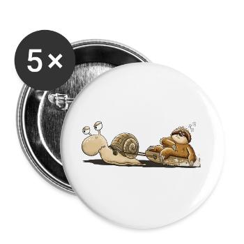 Schnecke Faultier Langsam Müde Tierhumor Cartoon - Buttons groß 56 mm (5er Pack) - Weiß - Vorne