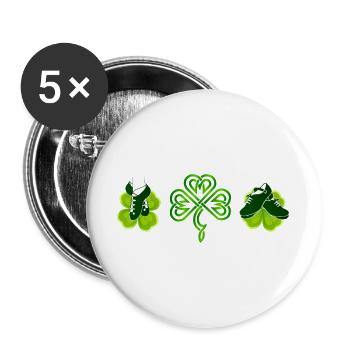 Irische Tanzschuhe, Klee und grünes Kleeblatt - Buttons groß 56 mm (5er Pack) - Weiß - Vorne