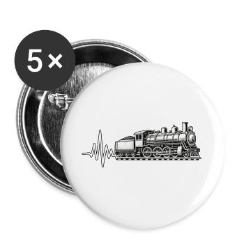 Dampflok Herzschlag Eisenbahn Leidenschaft - Buttons groß 56 mm (5er Pack) - Weiß - Vorne