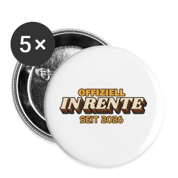 Offiziell in Rente seit 2026 - Retro - Buttons groß 56 mm (5er Pack) - Weiß - Vorne