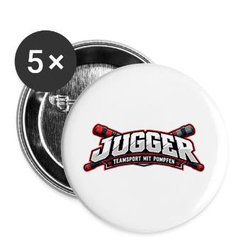 Jugger Teamlogo Banner RotSchwarz - Buttons groß 56 mm (5er Pack) - Weiß - Vorne