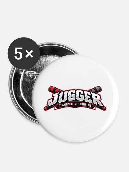 Jugger Teamlogo Banner RotSchwarz - Buttons groß 56 mm (5er Pack) - Weiß