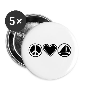 Peace, Love & Sailing - Buttons groß 56 mm (5er Pack) - Weiß - Vorne