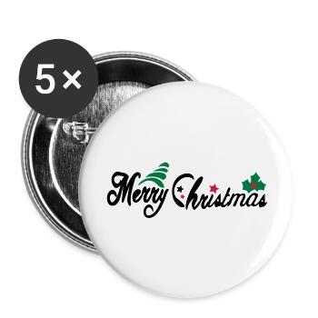 merry_christms_text_tree_holy_leaves - Buttons groß 56 mm (5er Pack) - Weiß - Vorne