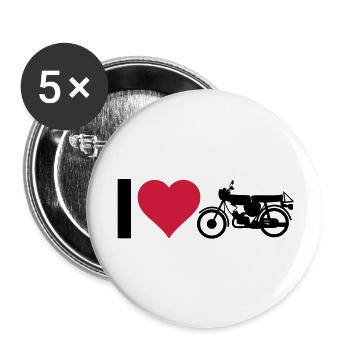 Herz Moped - Buttons groß 56 mm (5er Pack) - Weiß - Vorne
