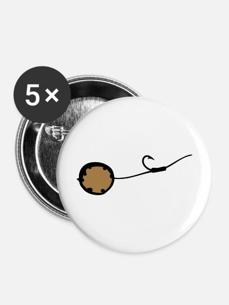 (haken_mit_boilie_2c) - Buttons groß 56 mm (5er Pack) - Weiß