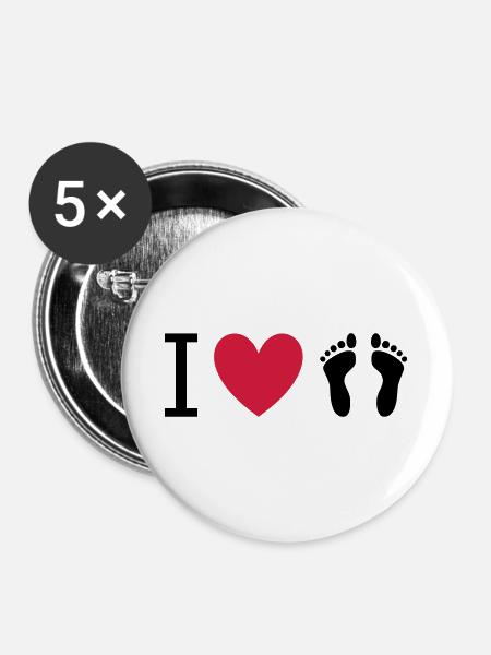 ★ design colors changeable ★ I love feet - Buttons large 2.2''/56 mm (5-pack) - white