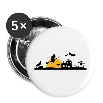 Halloween - Schloss, Hexe und Friedhof - Buttons groß 56 mm (5er Pack) - Weiß - Vorne