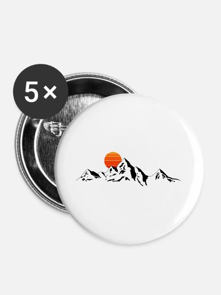 Berge Klettern und Wandern - Buttons groß 56 mm (5er Pack) - Weiß