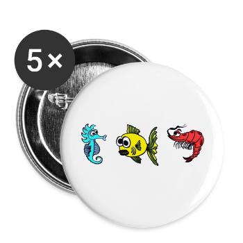 Marine | Seahorse Fish Shrimp - Buttons large 2.2''/56 mm (5-pack) - white - Front