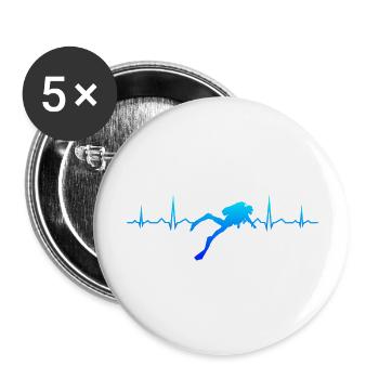 Heartbeat Diver Diving Scuba Dive Diving - Buttons large 2.2''/56 mm (5-pack) - white - Front