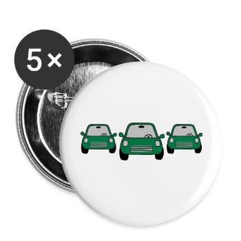 3 Autos Comic - Buttons groß 56 mm (5er Pack) - Weiß - Vorne