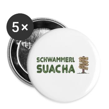 Schwammerlsuacha - Wegweiser Dialekt - Buttons groß 56 mm (5er Pack) - Weiß - Vorne