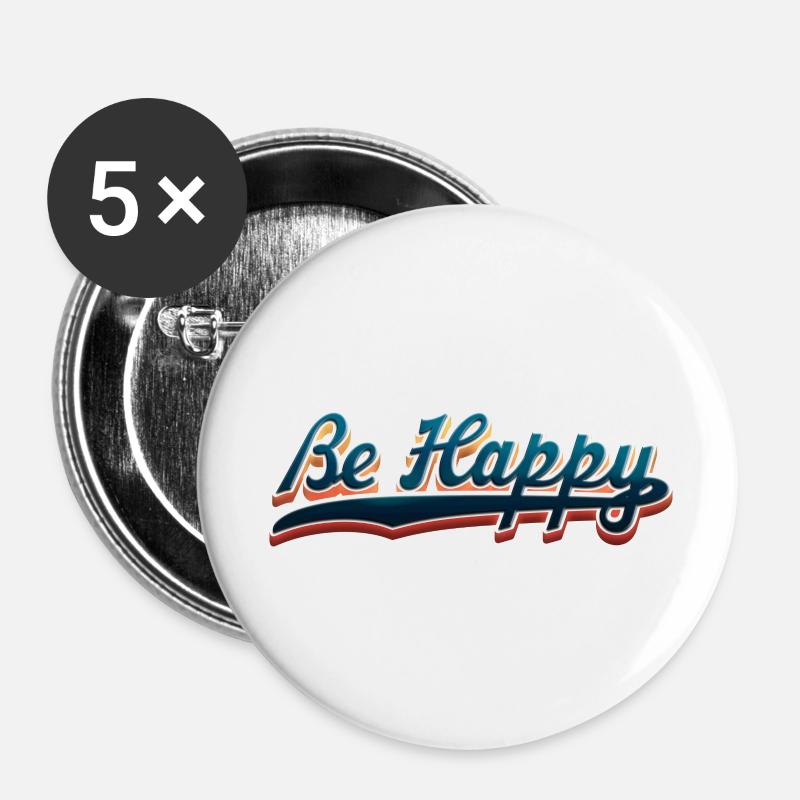 Be Happy - Buttons large 2.2''/56 mm (5-pack) - white