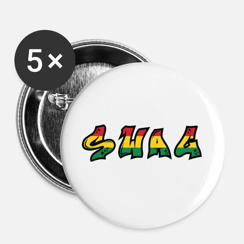 SWAG Rastafari Graffiti Font - Buttons large 2.2''/56 mm (5-pack) - white