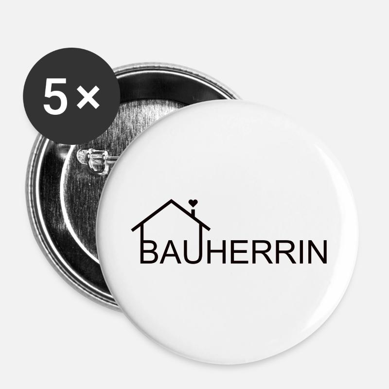 Bauherrin Hausbau - Buttons groß 56 mm (5er Pack) - Weiß