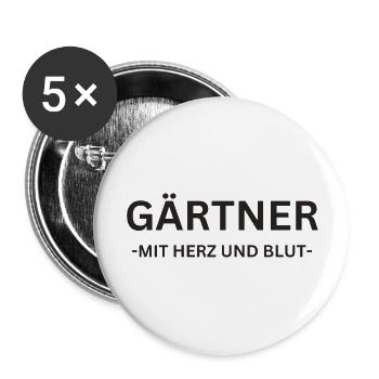 Gärtner mit Herz und Blut Hobbygärtner - Buttons groß 56 mm (5er Pack) - Weiß - Vorne