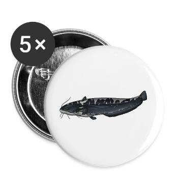 Design des europäischen Wels-Silurus-Angelns - Buttons groß 56 mm (5er Pack) - Weiß - Vorne