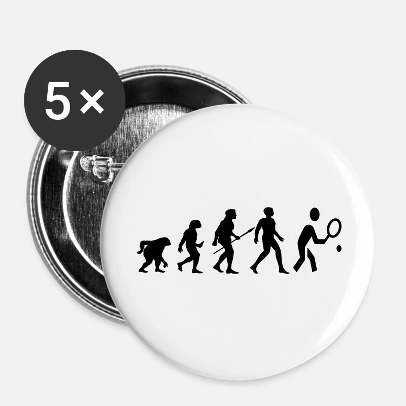 Cooles „Evolution Tennis Shirt“ Design - Buttons groß 56 mm (5er Pack) - Weiß