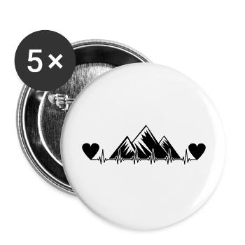 Battement de cœur - Double coeur - Montagne - (3) Battement de cœur - - Lot de 5 grands badges (56 mm) - blanc - Devant