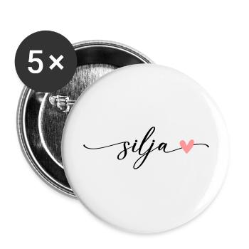 Silja Name Kalligrafie Schrift - Buttons groß 56 mm (5er Pack) - Weiß - Vorne
