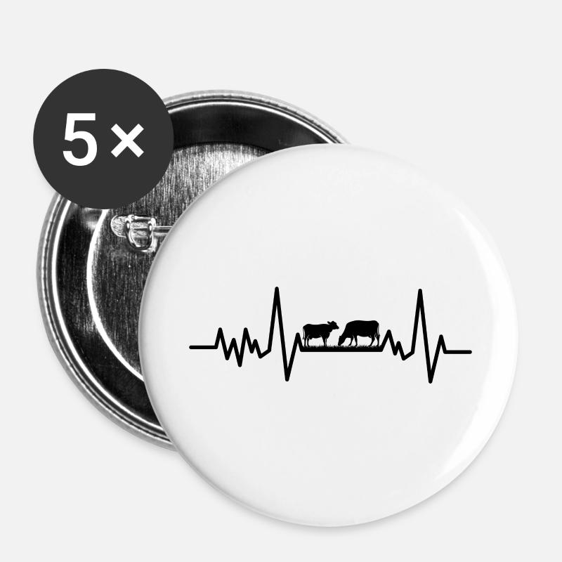 Kühe Herzschlag Design Kuh Kühe - Buttons groß 56 mm (5er Pack) - Weiß