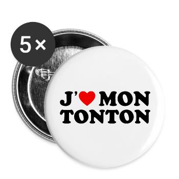 J'aime Mon Tonton Cadeau Oncle Coeur Rouge - Lot de 5 grands badges (56 mm) - blanc - Devant