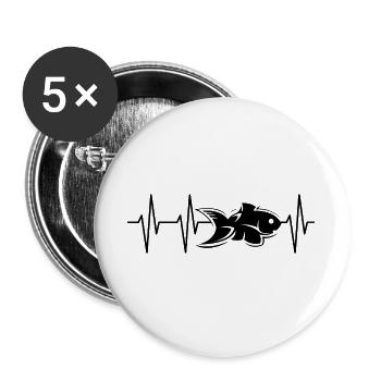 puls fische Fisch Wasser Meer Herzschlag Symbol - Buttons groß 56 mm (5er Pack) - Weiß - Vorne
