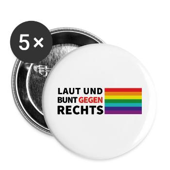 laut und bunt gegen rechts flagge rechts - Buttons groß 56 mm (5er Pack) - Weiß - Vorne