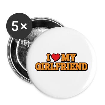 Valentinstag Geschenk Ich liebe meine Freundin Mann Frau - Buttons groß 56 mm (5er Pack) - Weiß - Vorne