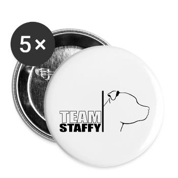 TEAM Staffy Staffordshire Bullterrier Wilsigns - Buttons groß 56 mm (5er Pack) - Weiß - Vorne