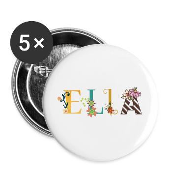 ELLA Namenskunst mit gestickten Blumen - Buttons groß 56 mm (5er Pack) - Weiß - Vorne