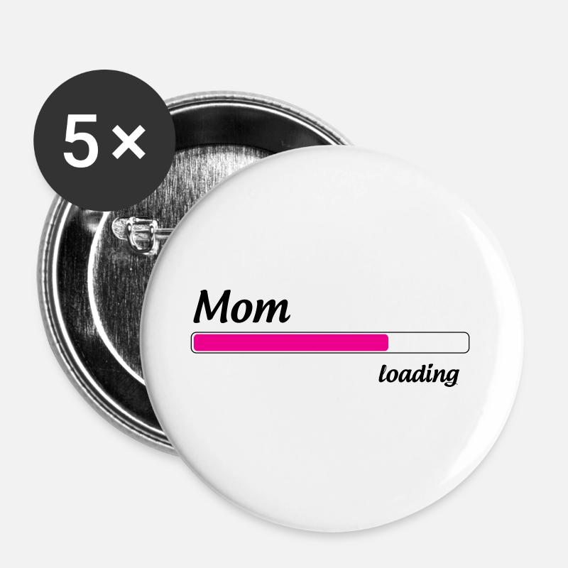 Mama lädt... Bitte warten - Werdende Mutter - Buttons groß 56 mm (5er Pack) - Weiß