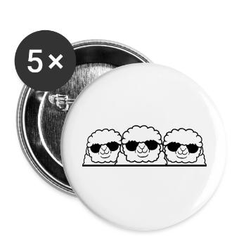 3 DJ Schafe Hinter Zaun Mauer Sonnenbrille Freunde - Buttons groß 56 mm (5er Pack) - Weiß - Vorne