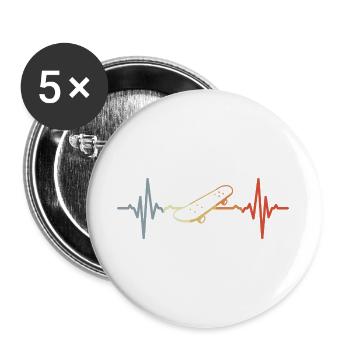 Vintage Skateboard Herzschlag - Buttons groß 56 mm (5er Pack) - Weiß - Vorne